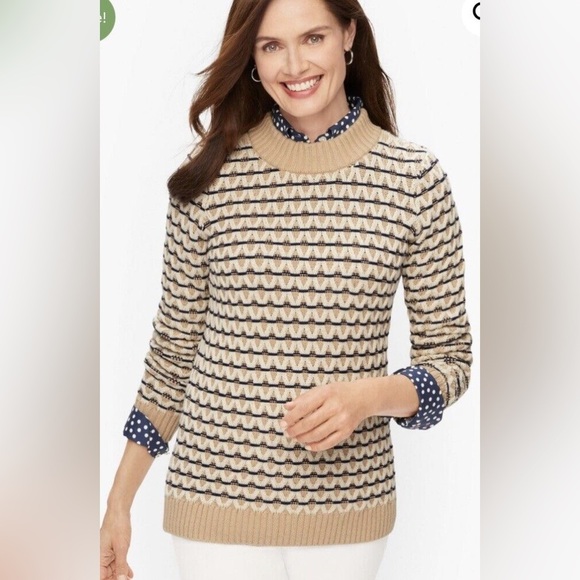 Talbots Sweaters - Talbots Textured Stripe Mock Neck Sweater Oyster Multi Color Size Large